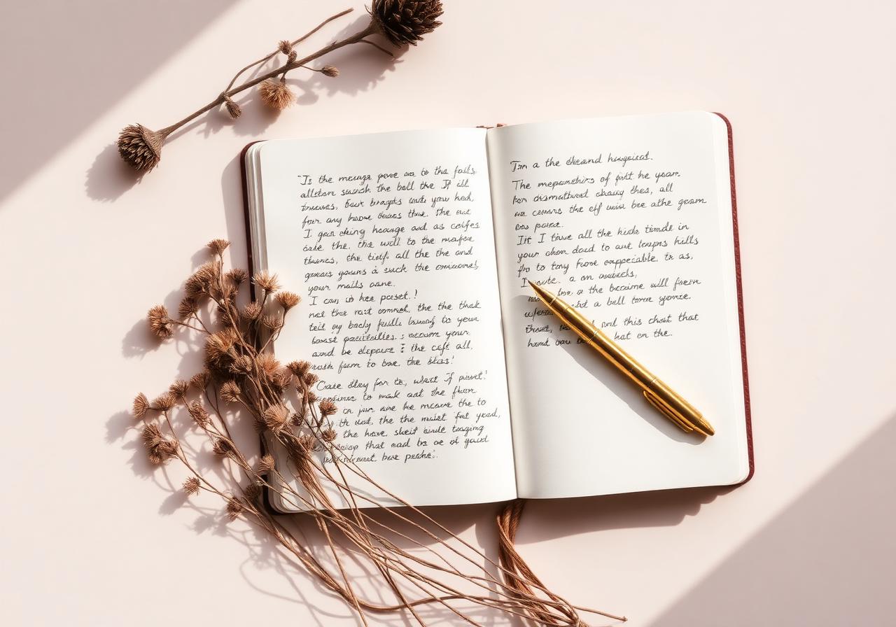 Open journal with handwritten notes and dried botanicals