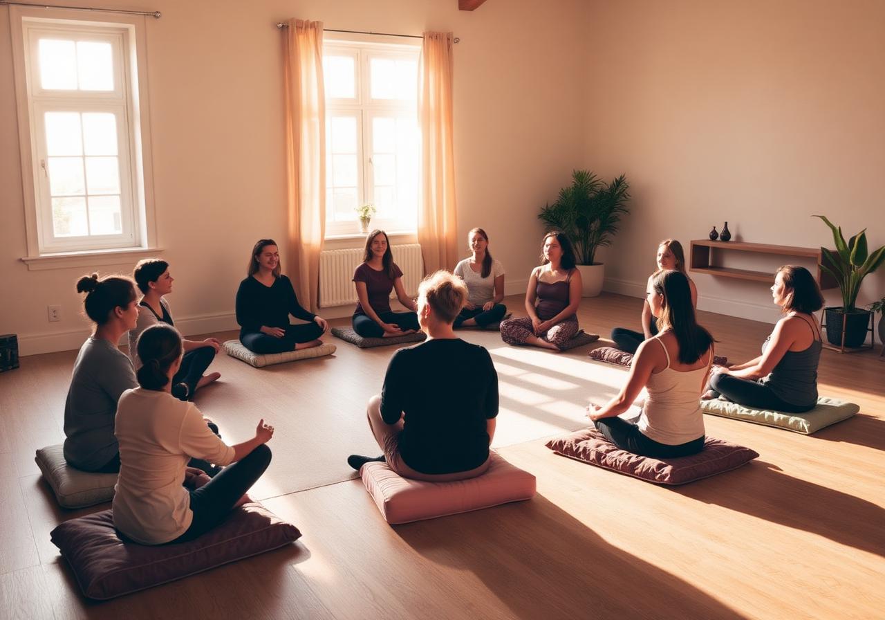 Small mindfulness workshop in a warm sunlit studio